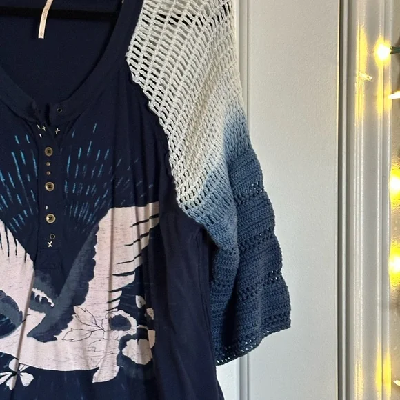 LG- Free People Navy Blue Women's Top with Bird Design - Picture 5 of 10